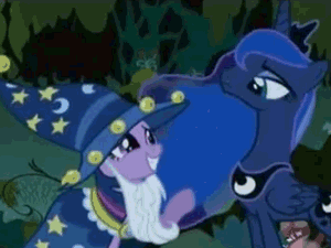 Size: 300x225 | Tagged: safe, edit, edited screencap, screencap, character:princess luna, character:twilight sparkle, episode:luna eclipsed, g4, my little pony: friendship is magic, animated, caption, image macro, text