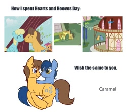 Size: 475x419 | Tagged: safe, edit, edited screencap, screencap, character:blues, character:caramel, character:carrot top, character:golden harvest, character:noteworthy, character:sassaflash, ship:caraflash, episode:hearts and hooves day, g4, my little pony: friendship is magic, bisexual, bisexuality, caratop, caraworthy, gay, infidelity, male, shipping, straight, text