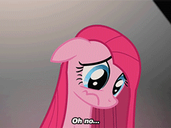 Size: 245x184 | Tagged: safe, edit, edited screencap, screencap, character:pinkamena diane pie, character:pinkie pie, episode:party of one, g4, my little pony: friendship is magic, animated, caption, cute, cuteamena, female, floppy ears, frown, looking down, sad, solo, wavy mouth