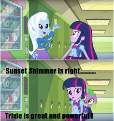 Size: 558x590 | Tagged: safe, edit, edited screencap, screencap, character:spike, character:trixie, character:twilight sparkle, species:dog, my little pony:equestria girls, ..., great and powerful, spike the dog