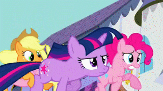 Size: 320x180 | Tagged: safe, edit, edited screencap, screencap, character:applejack, character:pinkie pie, character:twilight sparkle, species:changeling, species:earth pony, species:pony, species:unicorn, episode:a canterlot wedding, g4, my little pony: friendship is magic, animated, blood, changeling blood, denied, doomie, female, gif, green blood, hugs?, image macro, mare