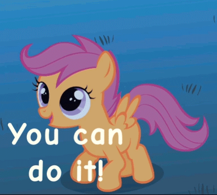 Size: 444x400 | Tagged: safe, edit, edited screencap, screencap, character:scootaloo, species:pegasus, species:pony, episode:owl's well that ends well, g4, my little pony: friendship is magic, animated, comic sans, cute, cutealoo, do the thing, encouragement, encouraging, female, filly, gif, jumping, motivational, positive ponies, pronking, solo, text, who's awesome? you're awesome