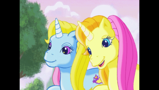 Size: 536x302 | Tagged: safe, edit, screencap, character:brights brightly, character:spike, character:whistle wishes, episode:the return of harmony, episode:the runaway rainbow, g3, g4, my little pony: friendship is magic, animated, bucket, cropped, crystal princess, wet
