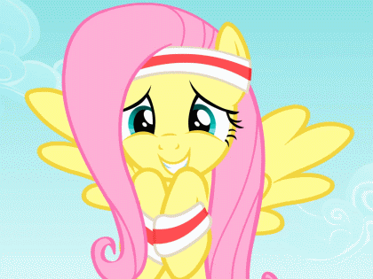 Size: 420x315 | Tagged: safe, edit, edited screencap, screencap, character:fluttershy, character:pinkie pie, species:earth pony, species:pegasus, species:pony, episode:hurricane fluttershy, episode:party of one, g4, my little pony: friendship is magic, animated, cute, female, gif, god that's cute, headband, image macro, mare, meme, shyabetes