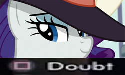 Size: 400x240 | Tagged: safe, edit, edited screencap, screencap, character:rarity, episode:rarity investigates, g4, my little pony: friendship is magic, bedroom eyes, clothing, detective, detective rarity, doubt, expand dong, exploitable meme, female, hat, image macro, l.a. noire, looking at you, meme, press x to doubt, reaction image, solo