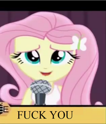 Size: 610x716 | Tagged: safe, edit, screencap, character:fluttershy, equestria girls:friendship games, g4, my little pony: equestria girls, my little pony:equestria girls, acadeca, fuck you, microphone, spelling bee, vulgar