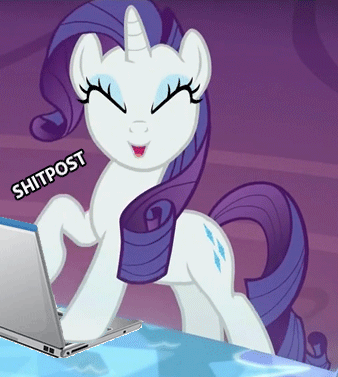 Size: 338x377 | Tagged: safe, edit, edited screencap, screencap, character:rarity, species:pony, species:unicorn, episode:made in manehattan, g4, my little pony: friendship is magic, :o, animated, computer, cute, edited edit, excited, eyes closed, female, gif, happy, hoofy-kicks, laptop computer, mare, open mouth, raised hoof, raribetes, rearing, shitposting, smiling, solo, typing, vulgar