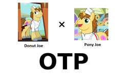 Size: 1008x588 | Tagged: safe, edit, edited screencap, screencap, character:donut joe, episode:mmmystery on the friendship express, episode:the best night ever, g4, my little pony: friendship is magic, exploitable meme, gay, male, meta, otp, selfcest, shipping