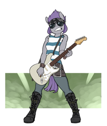 Size: 769x900 | Tagged: safe, artist:siden, character:maud pie, oc, oc only, oc:izzy rock, species:anthro, species:earth pony, species:plantigrade anthro, species:pony, alternate hairstyle, alternate universe, female, guitar, solo, ultimare universe