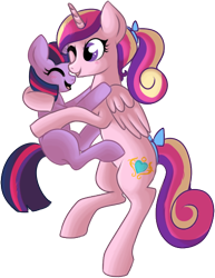 Size: 408x528 | Tagged: safe, artist:lulubell, character:princess cadance, character:twilight sparkle, duo, duo female, female, filly, one eye closed, simple background, transparent background