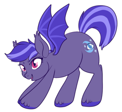 Size: 550x507 | Tagged: safe, artist:lulubell, oc, oc only, oc:night watch, species:bat pony, species:pony, chubby, simple background, solo, stretching, transparent background
