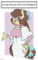 Size: 640x1000 | Tagged: safe, artist:siden, oc, oc only, oc:sweet molasses, species:anthro, bow, crossover, hair bow, pokémon, solo, tail bow, wicke