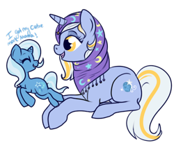 Size: 452x373 | Tagged: safe, artist:lulubell, character:trixie, oc, oc:blue moon, clothing, headscarf, mother, mother and daughter, parent, scarf, simple background, transparent background, younger