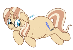 Size: 453x312 | Tagged: safe, artist:lulubell, oc, oc only, oc:lulubell, species:pony, species:unicorn, adorafatty, belly, big belly, fat, female, floppy ears, freckles, glasses, mare, simple background, solo, transparent background