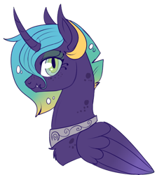 Size: 500x558 | Tagged: safe, artist:lulubell, oc, oc only, oc:princess glow, parent:princess luna, parent:queen chrysalis, parents:chrysaluna, species:alicorn, species:pony, bust, magical lesbian spawn, next generation, offspring, simple background, solo, transparent background