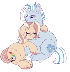 Size: 800x824 | Tagged: safe, artist:lulubell, oc, oc only, oc:frost, oc:lulubell, species:pony, chubby, female, freckles, frostbell, glasses, hug, male, oc x oc, shipping, simple background, straight, transparent background