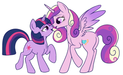 Size: 632x385 | Tagged: safe, artist:lulubell, character:princess cadance, character:twilight sparkle, ship:twidance, blushing, boop, cute, female, lesbian, noseboop, shipping, simple background, transparent background