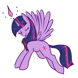 Size: 500x500 | Tagged: safe, artist:lulubell, character:twilight sparkle, character:twilight sparkle (alicorn), species:alicorn, species:pony, g4, eyes closed, female, hilarious in hindsight, mare, simple background, solo, spread wings, white background, wings