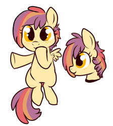Size: 373x417 | Tagged: safe, artist:lulubell, parent:apple bloom, parent:scootaloo, parents:scootabloom, magical lesbian spawn, next generation, offspring, simple background, white background