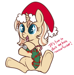 Size: 420x430 | Tagged: safe, artist:lulubell, oc, oc only, oc:lulubell, christmas, clothing, hat, santa hat, simple background, solo, transparent background, vulgar