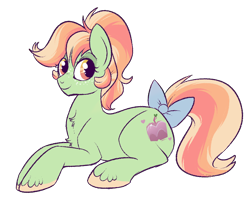 Size: 900x736 | Tagged: safe, artist:lulubell, oc, oc only, oc:opal apple, parent:applejack, parent:rainbow dash, parents:appledash, species:earth pony, species:pony, bow, female, magical lesbian spawn, mare, next generation, offspring, simple background, solo, tail bow, trans female, transgender, transparent background