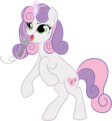 Size: 579x627 | Tagged: safe, artist:lulubell, character:sweetie belle, species:pony, species:unicorn, adult, female, mare, microphone, older, older sweetie belle, simple background, singing, solo, transparent background