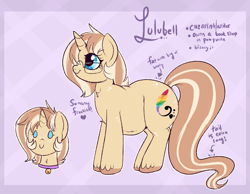Size: 982x762 | Tagged: safe, artist:lulubell, oc, oc only, oc:lulubell, species:pony, species:unicorn, chubby, fat, female, freckles, glasses, mare, reference sheet, solo