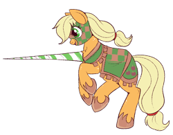 Size: 800x625 | Tagged: safe, artist:lulubell, character:applejack, species:pony, clothing, female, jousting, jousting outfit, simple background, solo, transparent background