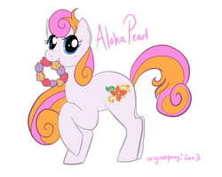 Size: 555x444 | Tagged: safe, artist:lulubell, species:pony, g3, aloha pearl, g3 to g4, generation leap, lei, mouth hold