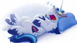 Size: 1878x1056 | Tagged: safe, artist:bcpony, character:shining armor, species:pony, species:unicorn, comic book, cute, drool, facebooking, leg twitch, male, on back, open mouth, pillow, shining adorable, sleeping, snoring, solo, stallion, unshorn fetlocks, z, zzz