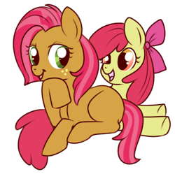 Size: 352x351 | Tagged: safe, artist:lulubell, character:apple bloom, character:babs seed, ship:appleseed, applecest, female, incest, lesbian, shipping, simple background, transparent background