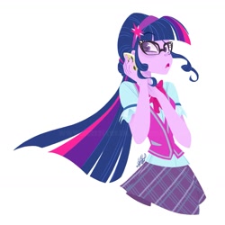 Size: 1959x1959 | Tagged: safe, artist:bcpony, character:twilight sparkle, character:twilight sparkle (scitwi), species:eqg human, species:human, my little pony:equestria girls, alternate hairstyle, cellphone, clothing, cute, cutie mark, cutie mark accessory, female, glasses, hairband, open mouth, phone, plaid skirt, simple background, skirt, twiabetes