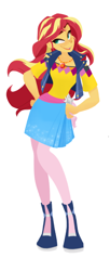 Size: 422x1032 | Tagged: safe, artist:bcpony, edit, character:sunset shimmer, species:human, my little pony:equestria girls, boots, clothing, cropped, female, geode of empathy, hand on hip, high heels, jewelry, magical geodes, necklace, open mouth, pantyhose, shirt, shoes, simple background, skirt, white background