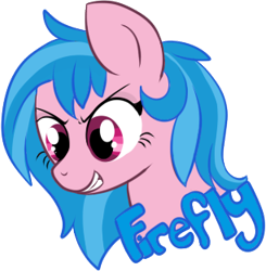 Size: 306x312 | Tagged: source needed, safe, artist:lulubell, character:firefly, species:pegasus, species:pony, g1, bust, female, g1 to g4, generation leap, grin, mare, portrait, simple background, smiling, solo, transparent background