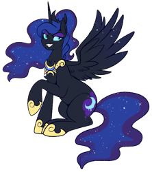 Size: 759x855 | Tagged: safe, artist:lulubell, character:nightmare moon, character:princess luna, species:pony, alternate hairstyle, alternate universe, champion au, female, grin, hoof shoes, jewelry, regalia, simple background, smiling, solo, transparent background