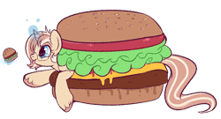 Size: 850x459 | Tagged: safe, artist:lulubell, oc, oc:lulubell, burger, cannibalism, food, horse meat, magic, magic aura, meat, solo