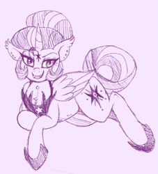 Size: 577x635 | Tagged: safe, artist:lulubell, character:twilight sparkle, character:twilight sparkle (alicorn), species:alicorn, species:pony, bad end, evil, evil grin, evil twilight, female, grin, mare, monochrome, sketch, smiling, solo