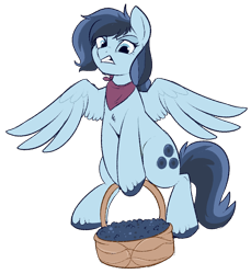 Size: 826x900 | Tagged: safe, artist:lulubell, oc, oc only, oc:berry patch, species:pegasus, species:pony, blueberry, female, food, lifting, mare, solo