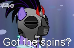 Size: 1279x834 | Tagged: safe, edit, edited screencap, screencap, episode:the beginning of the end, g4, my little pony: friendship is magic, hair, helmet, kabal, mind control, mortal kombat, royal guard, solo, sombra soldier, text