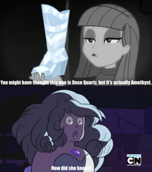 Size: 1280x1440 | Tagged: safe, edit, edited screencap, screencap, character:maud pie, episode:rarity investigates: the case of the bedazzled boot, g4, my little pony: equestria girls, my little pony:equestria girls, amethyst (steven universe), bedazzled boot, boot, cartoon network logo, cyoa, rarity investigates (eqg): applejack, rose quartz (steven universe), steven universe, surprised
