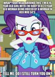 Size: 600x828 | Tagged: safe, edit, edited screencap, screencap, character:apple bloom, character:rarity, character:sweetie belle, episode:happily ever after party, g4, my little pony: equestria girls, my little pony:equestria girls, caption, cyoa, glasses, happily ever after party: rarity, image macro, text