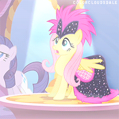 Size: 240x240 | Tagged: safe, edit, edited screencap, screencap, character:fluttershy, character:rarity, species:pegasus, species:pony, species:unicorn, episode:green isn't your color, g4, my little pony: friendship is magic, animated, clothing, dress, gif