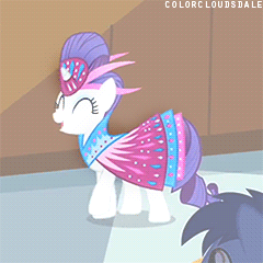 Size: 240x240 | Tagged: safe, edit, edited screencap, screencap, character:rarity, species:pony, species:unicorn, episode:green isn't your color, g4, my little pony: friendship is magic, animated, clothing, cute, dress, gif, raribetes