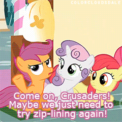Size: 240x240 | Tagged: safe, edit, edited screencap, screencap, character:apple bloom, character:scootaloo, character:sweetie belle, species:earth pony, species:pegasus, species:pony, species:unicorn, episode:the cutie mark chronicles, g4, my little pony: friendship is magic, animated, caption, cutie mark crusaders, gif, image macro, text