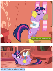 Size: 992x1318 | Tagged: safe, edit, edited screencap, screencap, character:twilight sparkle, character:twilight sparkle (unicorn), species:pony, species:unicorn, episode:winter wrap up, g4, my little pony: friendship is magic, clothing, female, golden oaks library, mare, saddle, scarf, solo, tack, what japan thinks of mlp