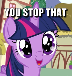 Size: 386x412 | Tagged: safe, edit, edited screencap, screencap, character:twilight sparkle, character:twilight sparkle (alicorn), species:alicorn, species:pony, episode:pinkie pride, g4, my little pony: friendship is magic, caption, cropped, cute, female, image macro, mare, open mouth, scooby doo, smiling, text, twiabetes, you stop that
