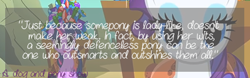 Size: 480x150 | Tagged: safe, edit, edited screencap, screencap, character:rarity, character:twilight sparkle, species:pony, species:unicorn, episode:a dog and pony show, g4, my little pony: friendship is magic, caption, image macro, quote, text