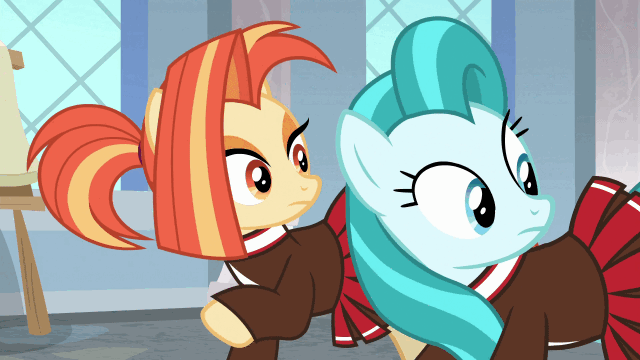 Size: 640x360 | Tagged: safe, edit, edited screencap, screencap, character:lighthoof, character:shimmy shake, species:pony, episode:2-4-6 greaaat, animated, clothing, cute, dancing, female, headbob, invisible stallion, mare, perfect loop, pleated skirt, ponytail, reversed, skirt