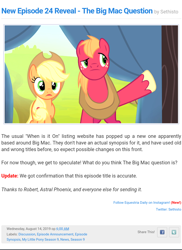 Size: 800x1097 | Tagged: safe, edit, edited screencap, screencap, character:applejack, character:big mcintosh, species:earth pony, species:pony, equestria daily, episode:leap of faith, episode:the big mac question, g4, my little pony: friendship is magic, applejack's hat, clothing, cowboy hat, hat, male, sethisto, stallion, text