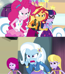 Size: 896x1014 | Tagged: safe, edit, edited screencap, screencap, character:fuchsia blush, character:lavender lace, character:pinkie pie, character:sunset shimmer, character:trixie, character:twilight sparkle, character:twilight sparkle (scitwi), species:eqg human, equestria girls:rainbow rocks, equestria girls:rollercoaster of friendship, g4, my little pony: equestria girls, my little pony:equestria girls, trixie and the illusions